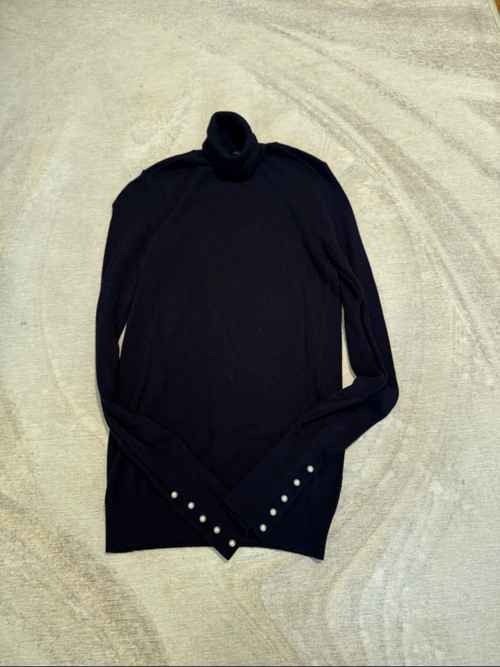 Zara Navy blue Turtleneck Sweater with Pearl Sleeve Buttons